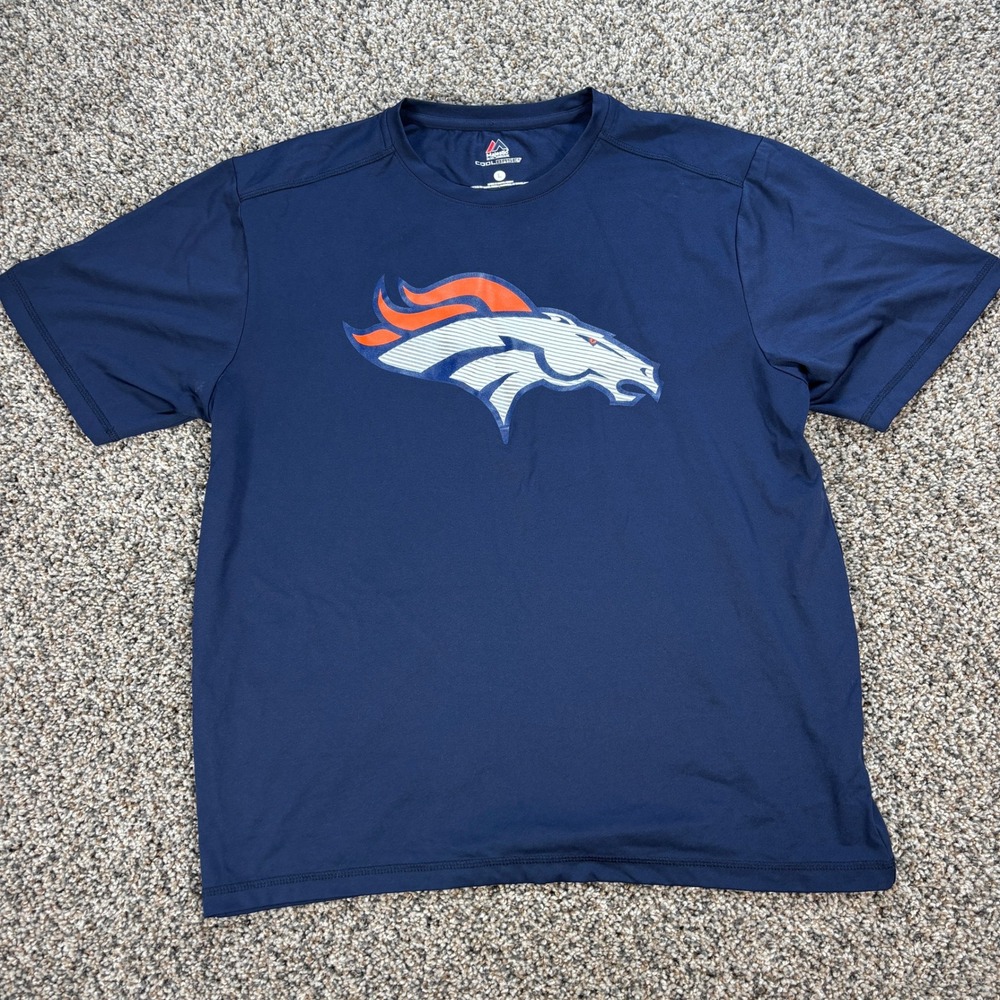 Majestic Denver Broncos T-Shirt Men's Large Navy Blue Cool Base Performance Tee